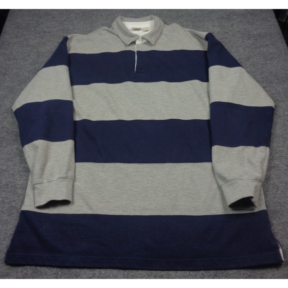 Vintage LL Bean Rugby Shirt Mens XL Blue Gray Heavy Cotton Striped Polo